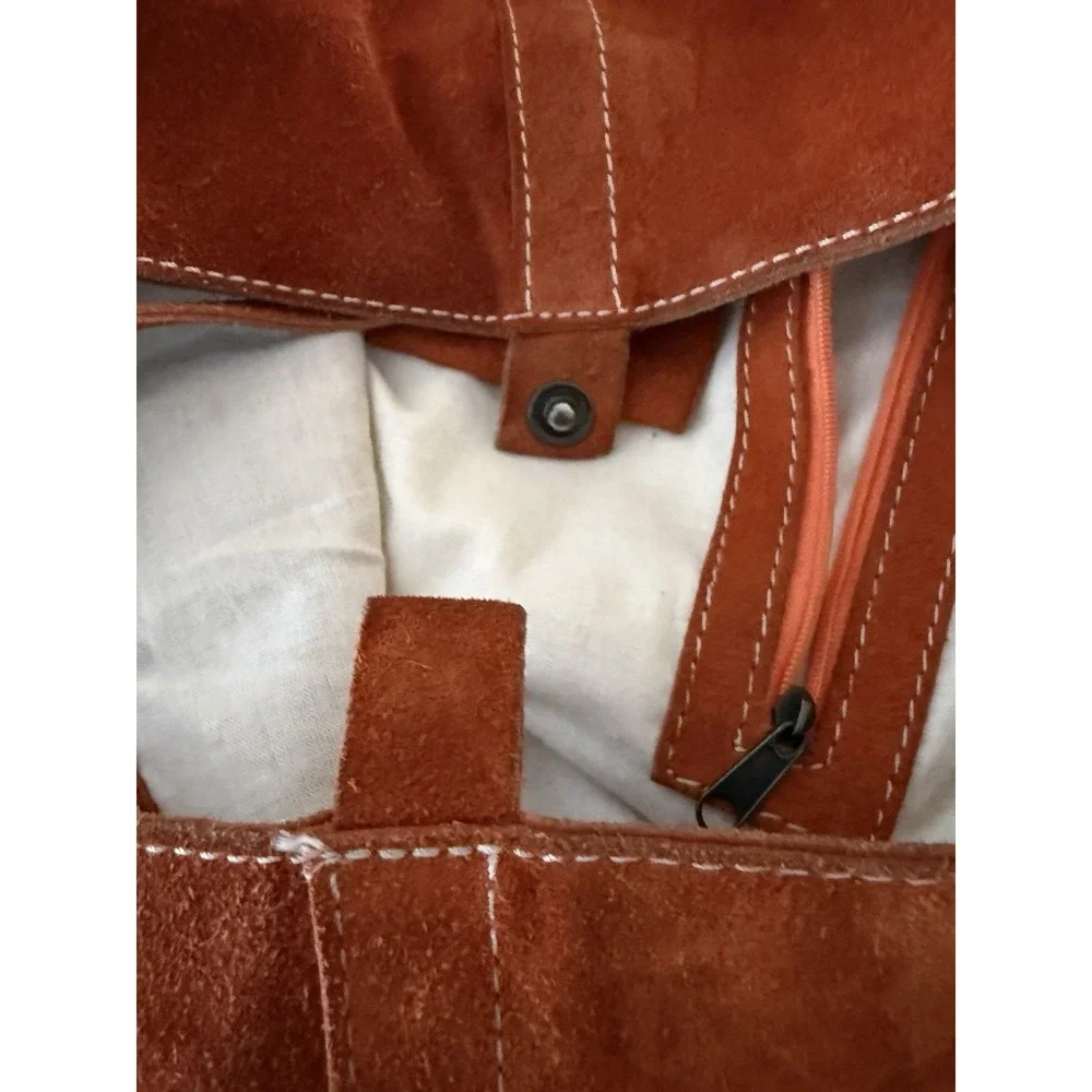 Leather Suede Brown Cognac Purse‎ Bag Boho Bohemian Stitching Key Strap Lining